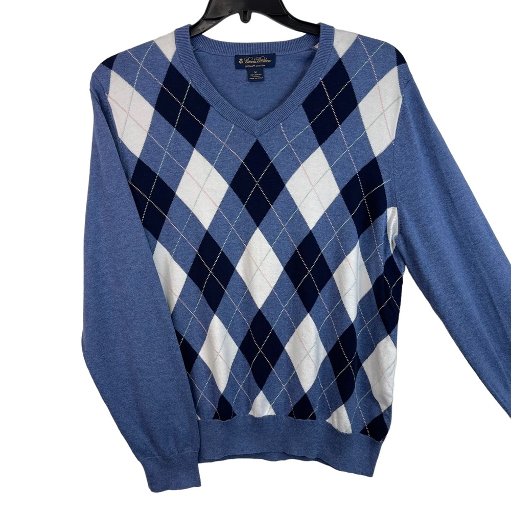 BROOKS BROTHERS V-Neck Pullover Sweater Men’s Argyle Supima Cotton Size M‎